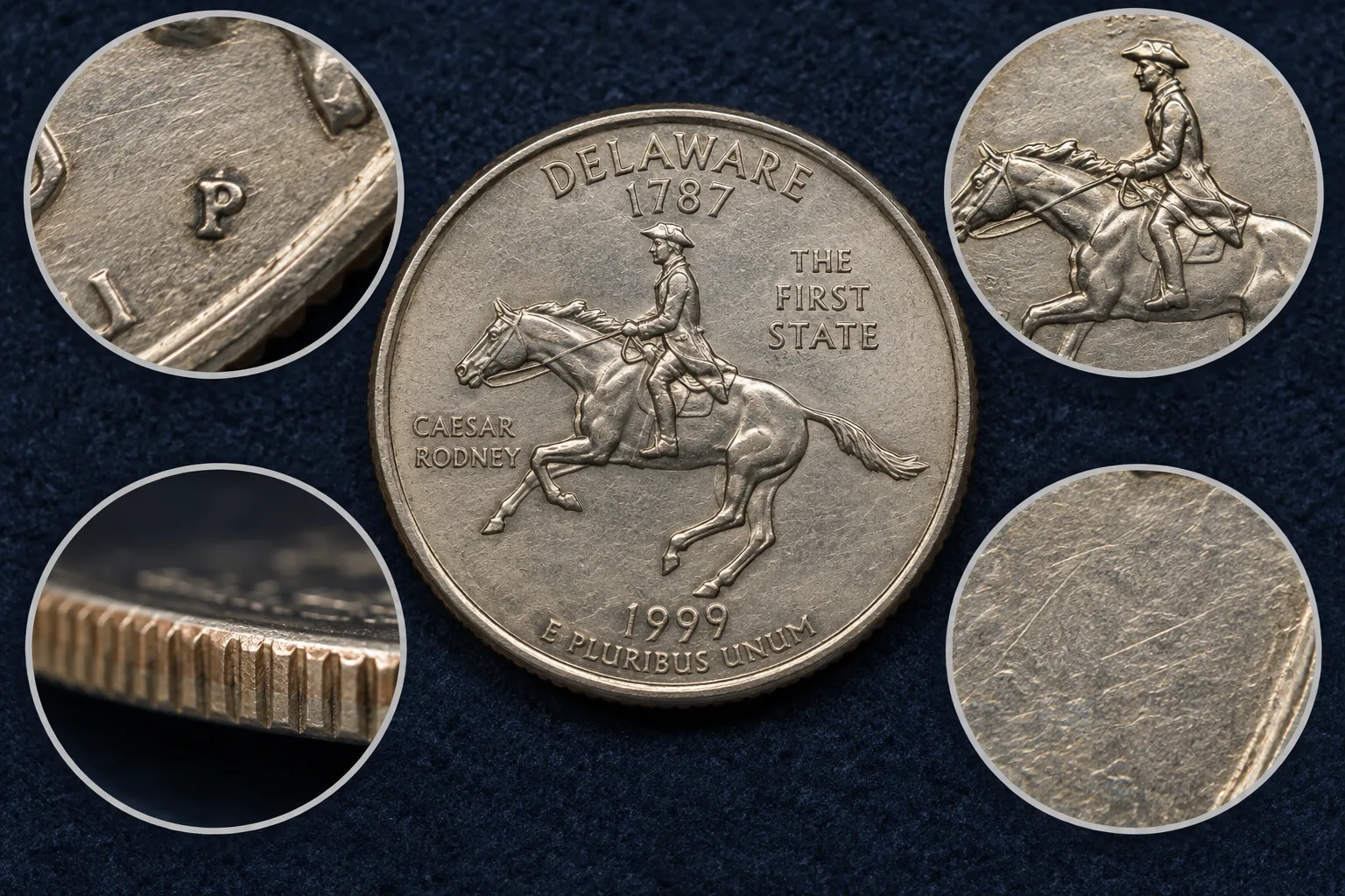 how to identify a 1999 Delaware Quarter by date mint mark and reverse
