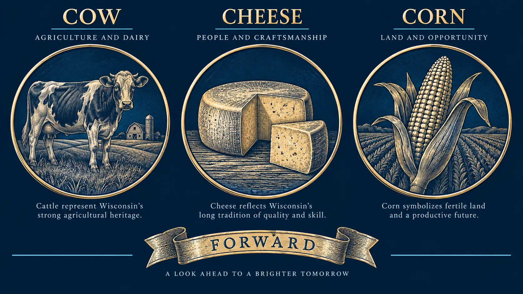 Normal Wisconsin Quarter design showing cow cheese and corn context