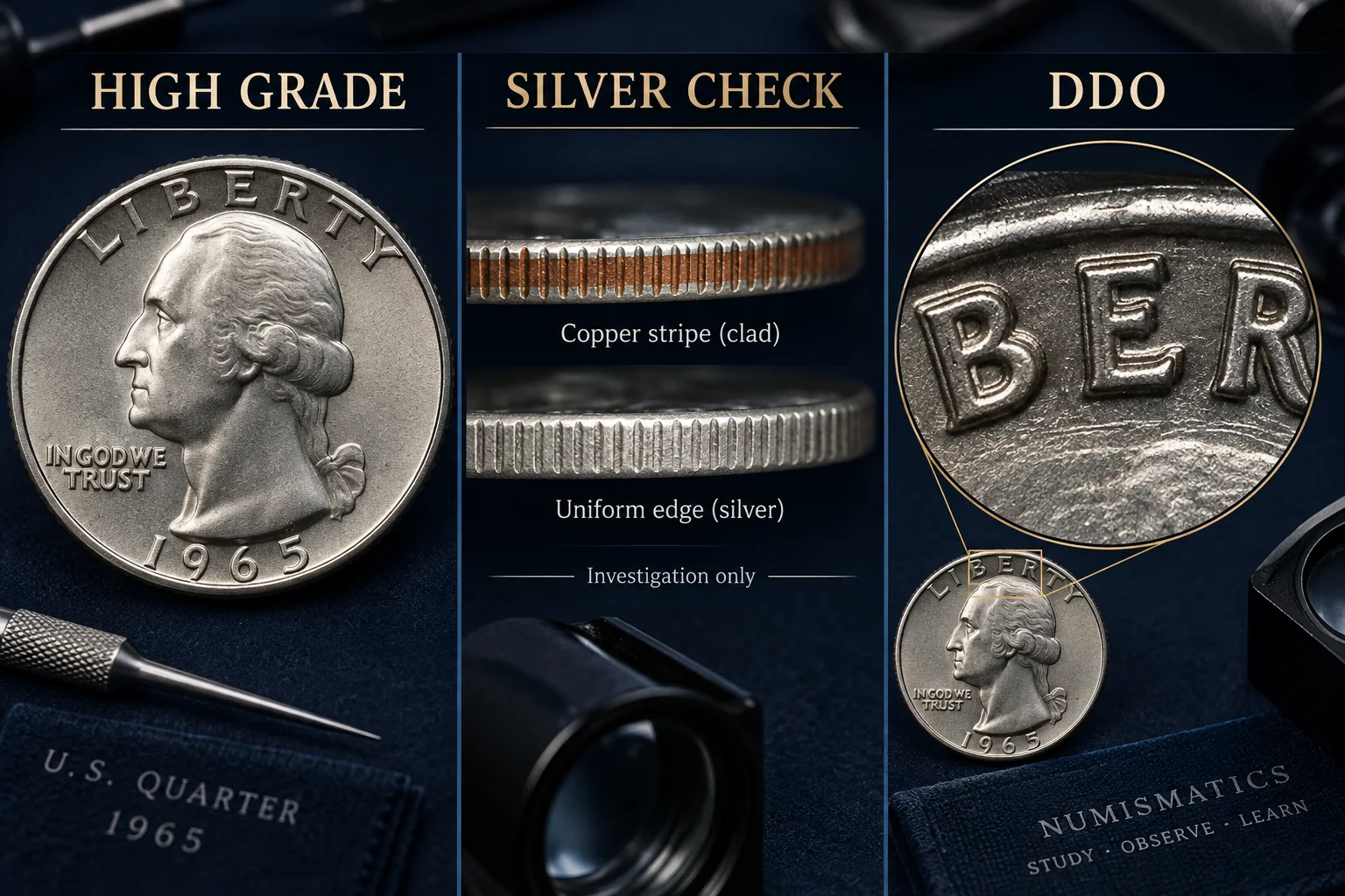 high grade silver screening and doubled die value factors for 1965 quarter