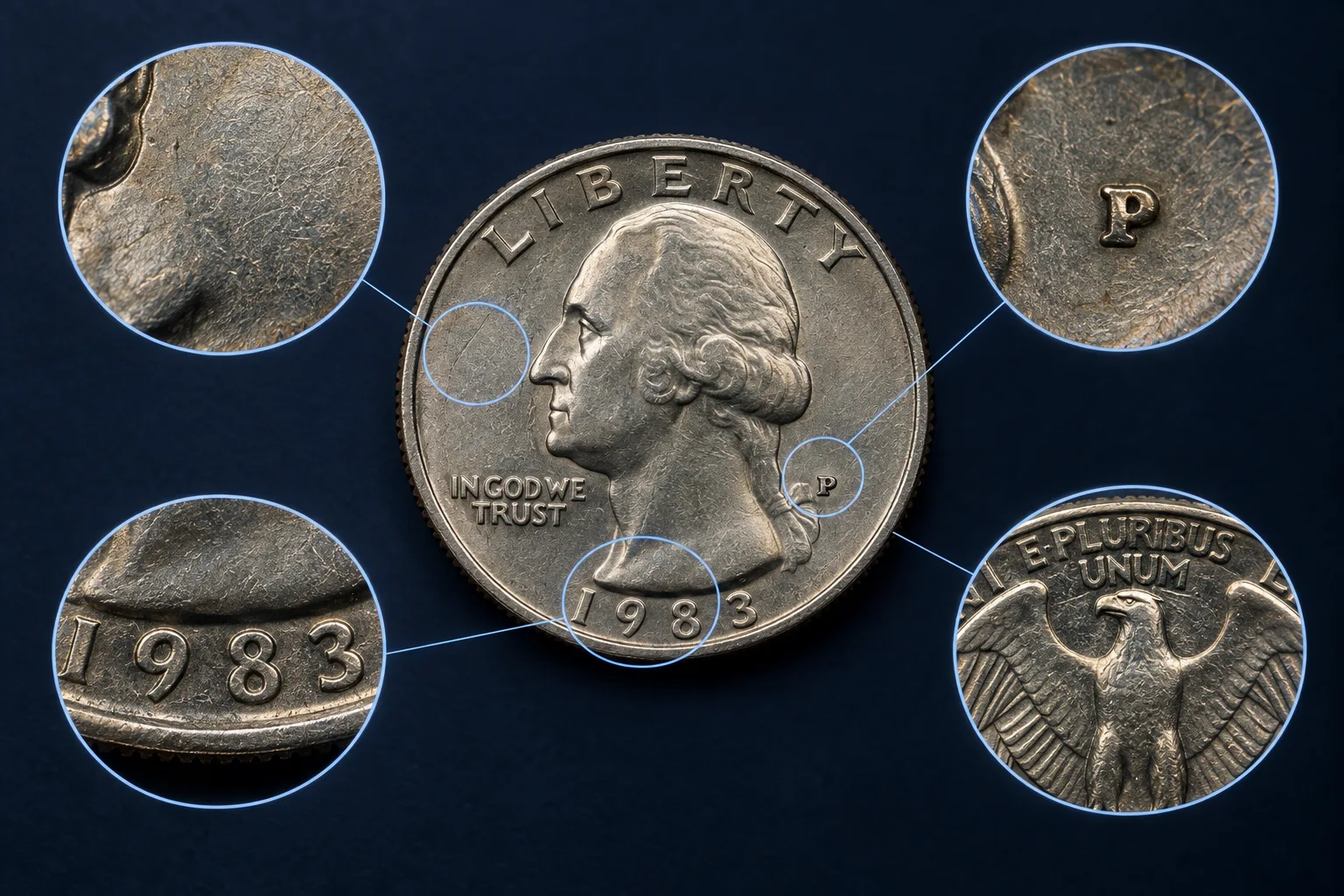 1983-P quarter clean surface strong strike and variety value factors