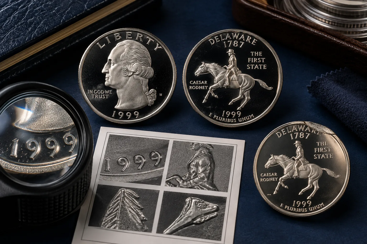 1999 Delaware Quarter value factors including grade proof silver and variety