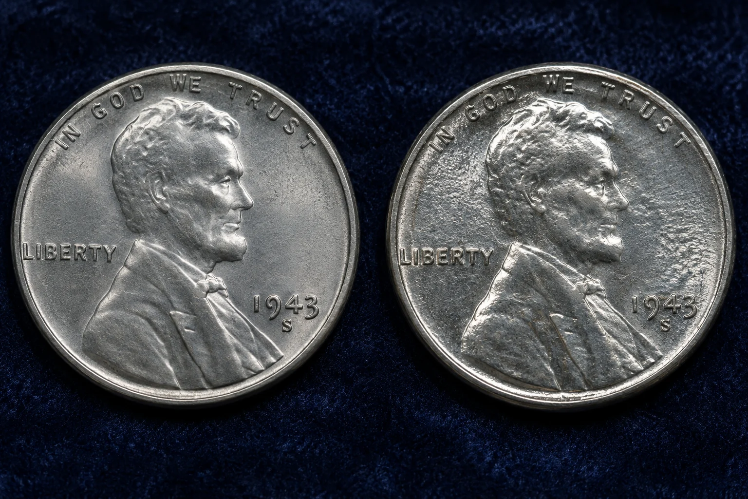 Original and replated 1943-S Steel Penny surfaces