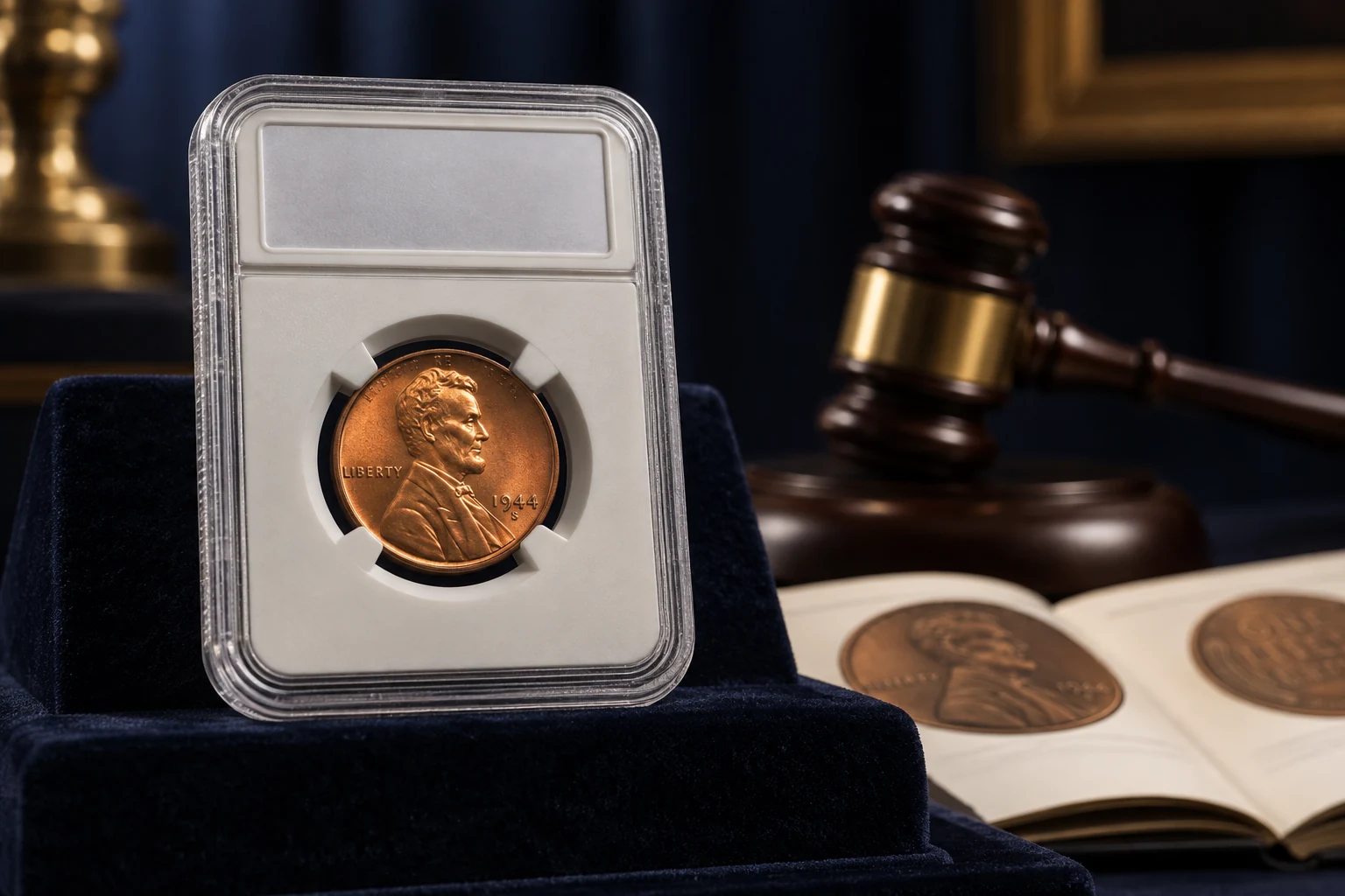 Certified 1944-S Wheat Penny prepared for an auction record