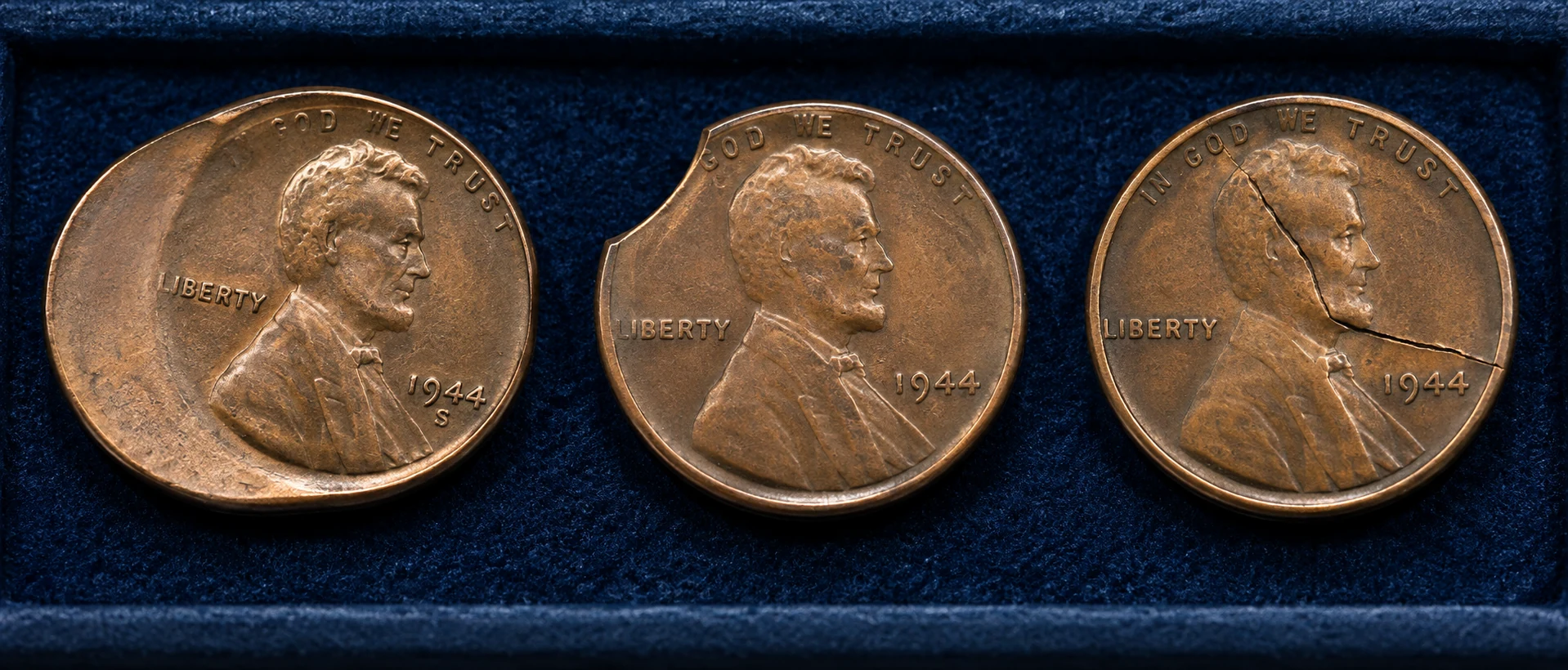 Examples of 1944-S Wheat Penny mint-made errors