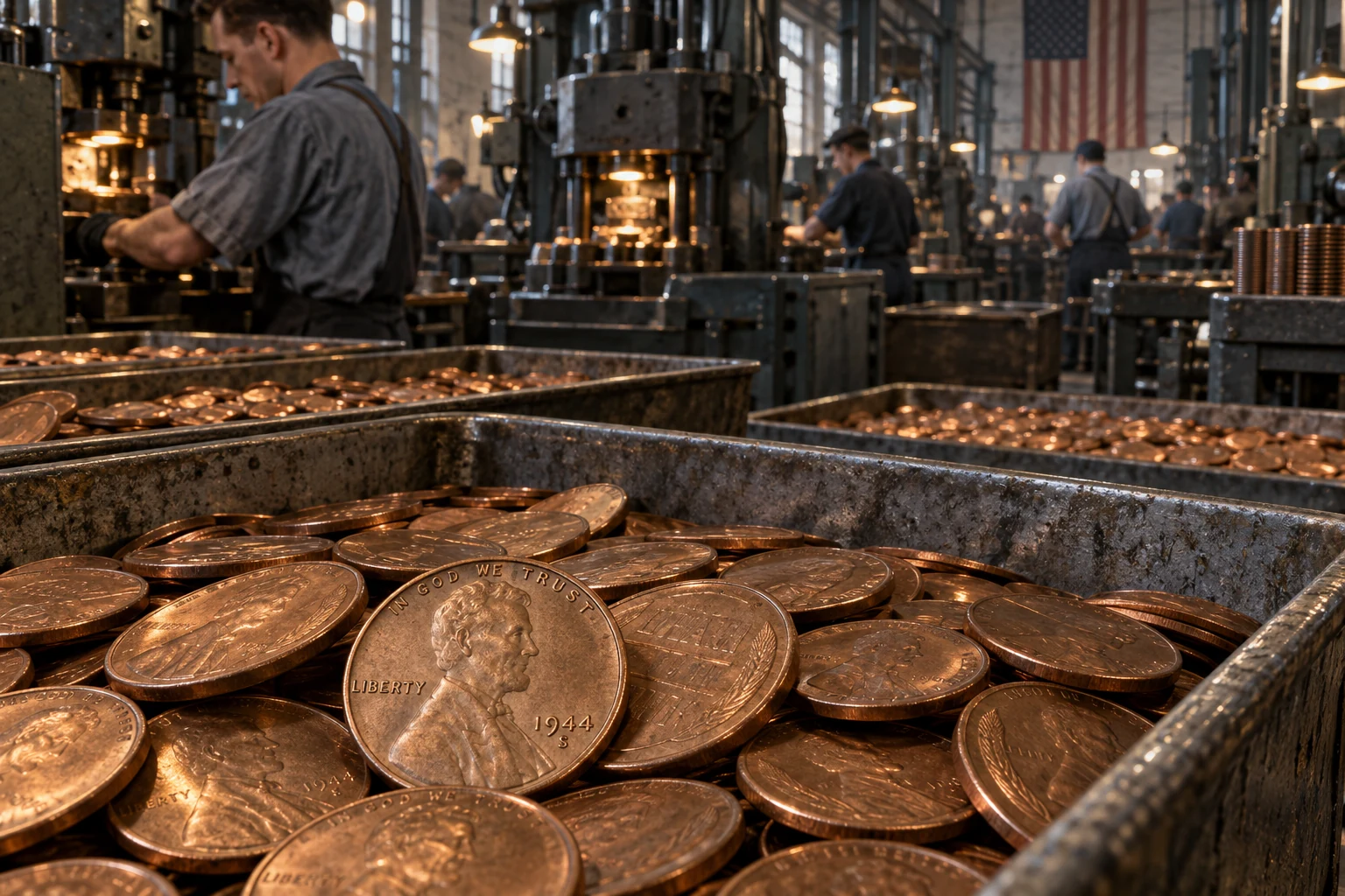 1944-S Wheat Penny production at the San Francisco Mint