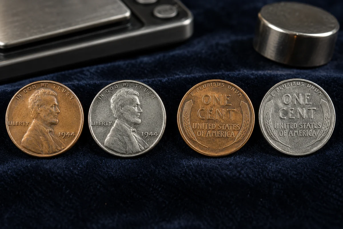 1944 bronze penny compared with a possible steel cent