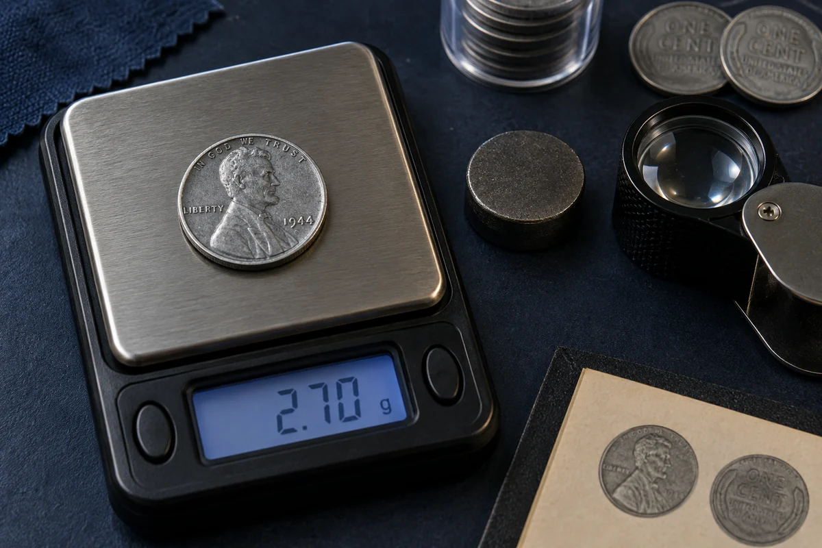How to identify a possible 1944 Steel Penny with a scale and magnet