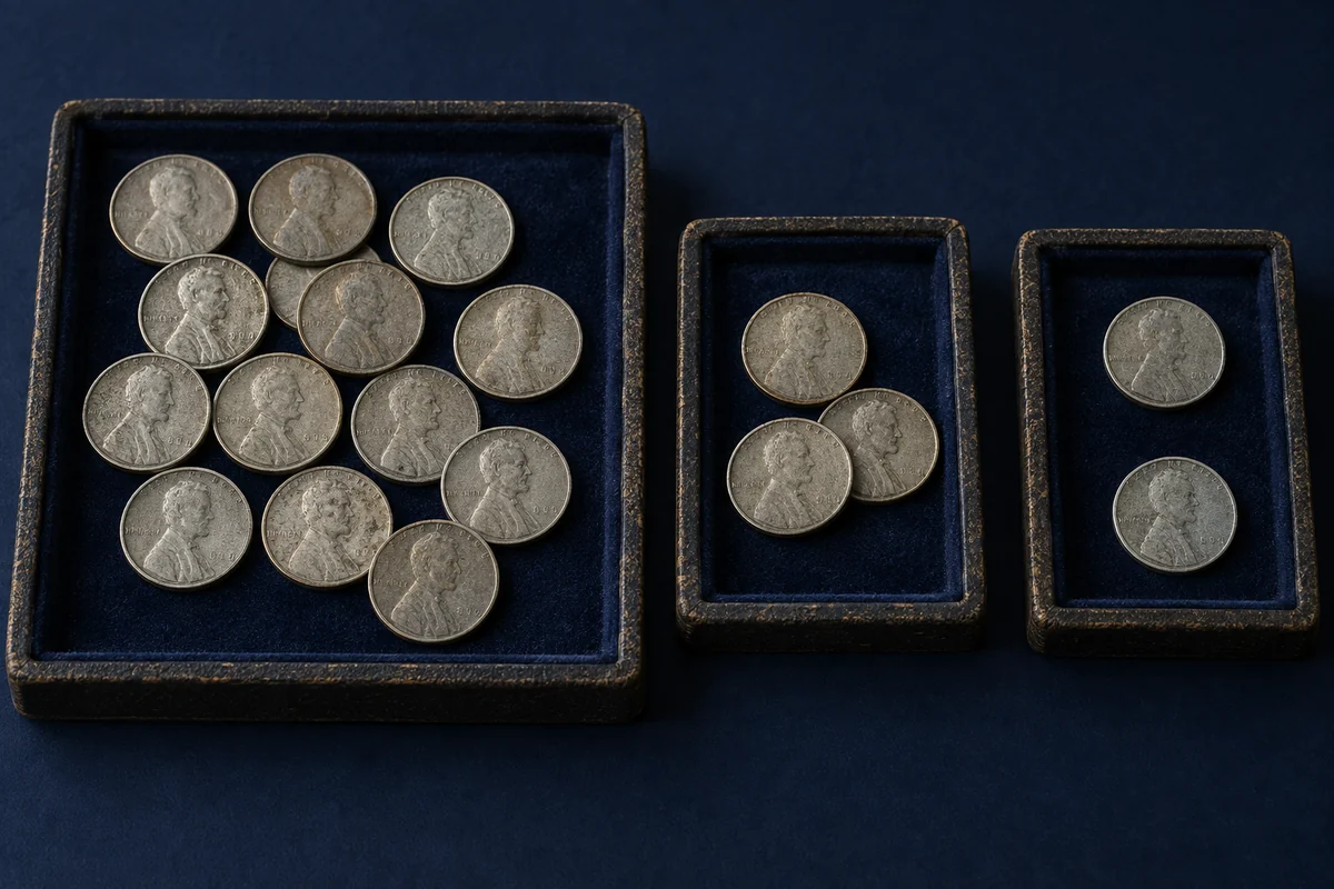 1944 Steel Penny rarity shown by mint in separate coin trays