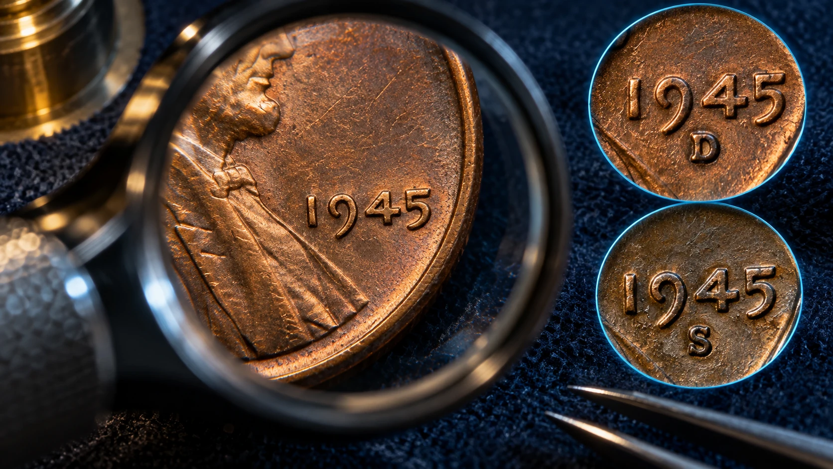 1945 Wheat Penny no mint mark D and S mint mark comparison