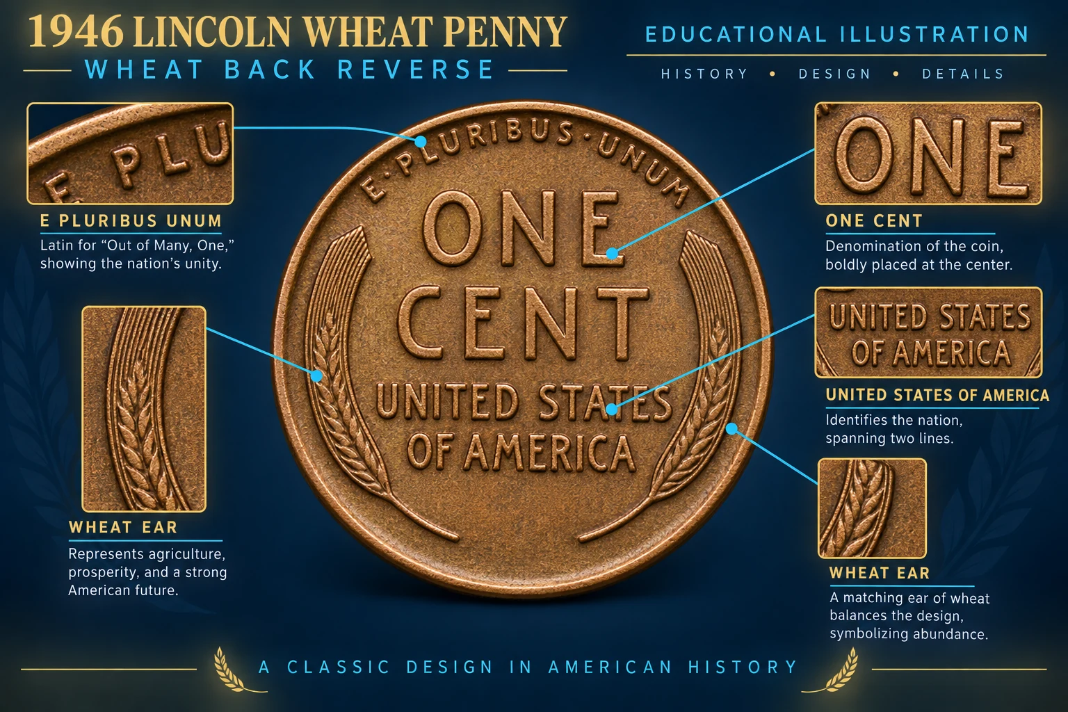 1946 Wheat Penny wheat back reverse with two wheat ears