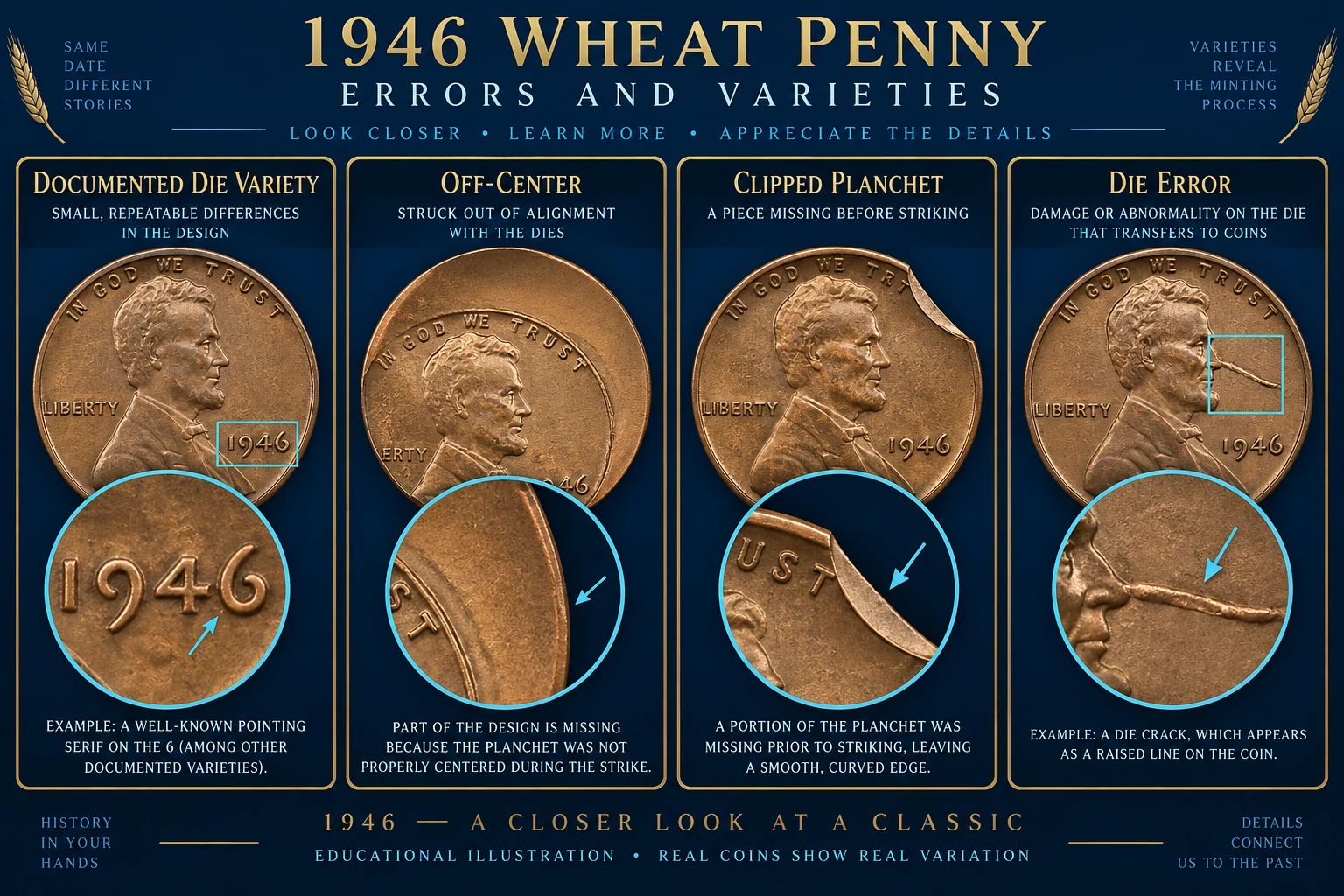 1946 Wheat Penny errors and documented varieties
