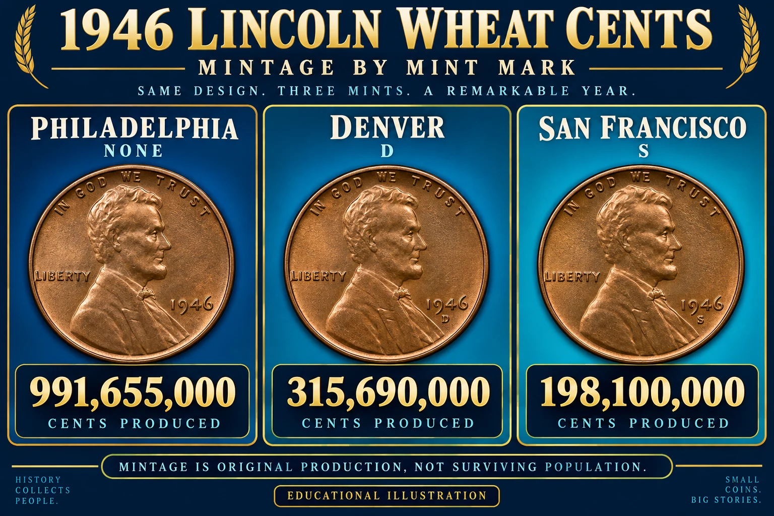 1946 Wheat Penny mintage by Philadelphia Denver and San Francisco