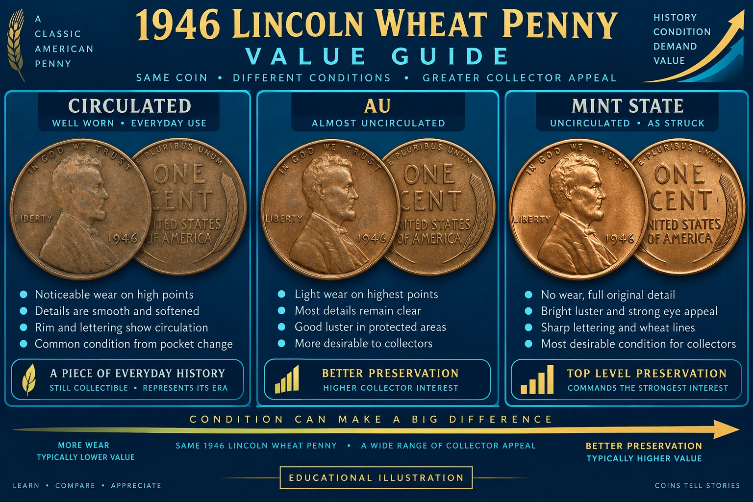 1946 Wheat Penny value factors and grade guide